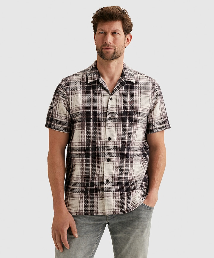 Heren overhemd korte mouw paars