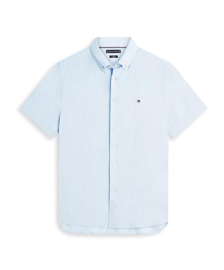 Heren overhemd korte mouw blauw