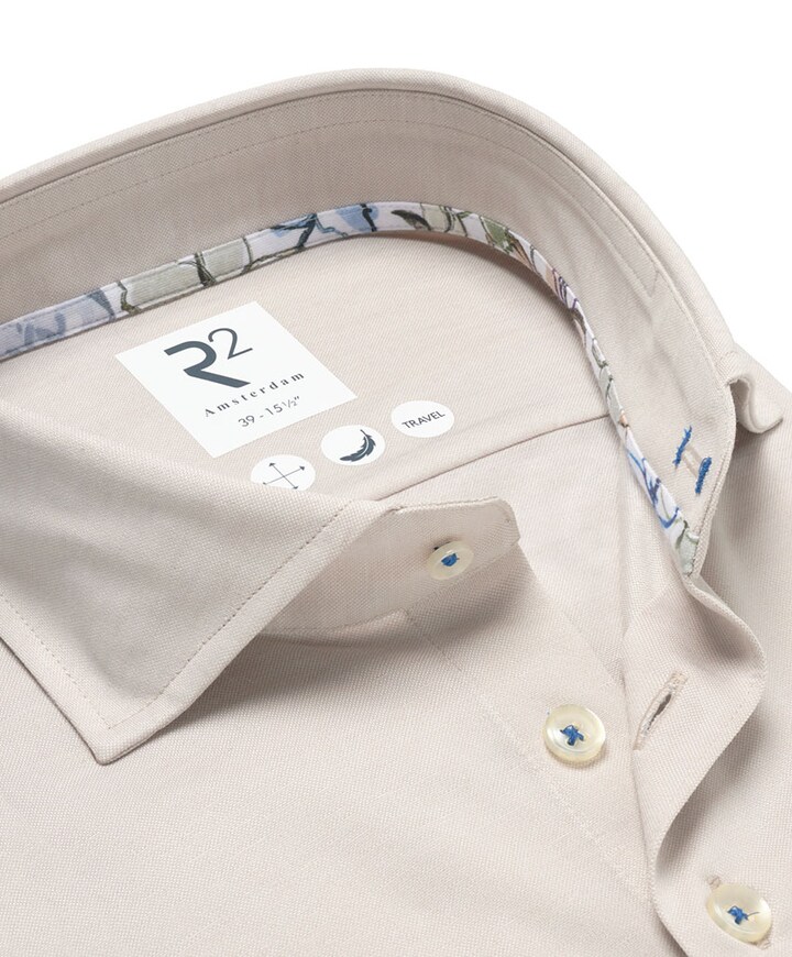 Heren overhemd lange mouw beige