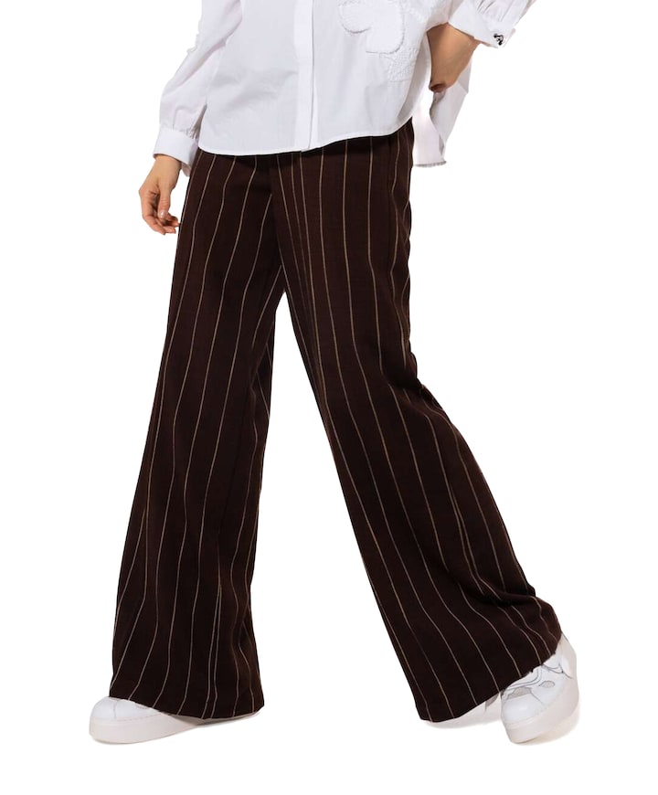 linnen gestreept recht dames broek bruin