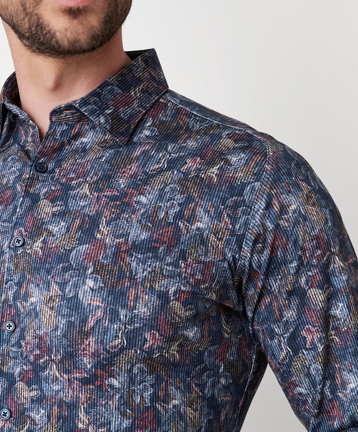 Heren overhemd lange mouw blauw