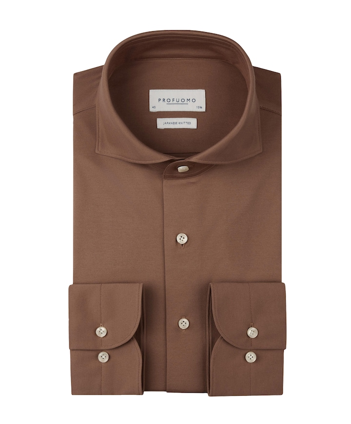 Heren overhemd lange mouw bruin