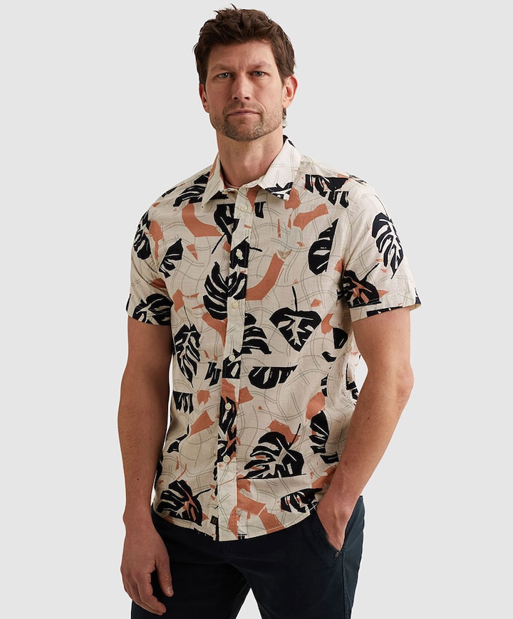 Heren overhemd korte mouw ecru