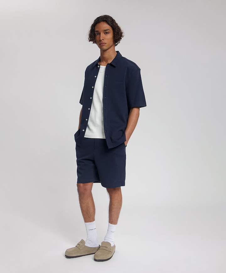 Heren overhemd korte mouw blauw