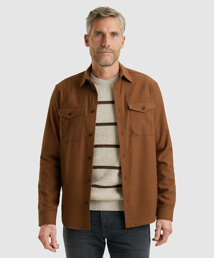 Heren overhemd lange mouw bruin