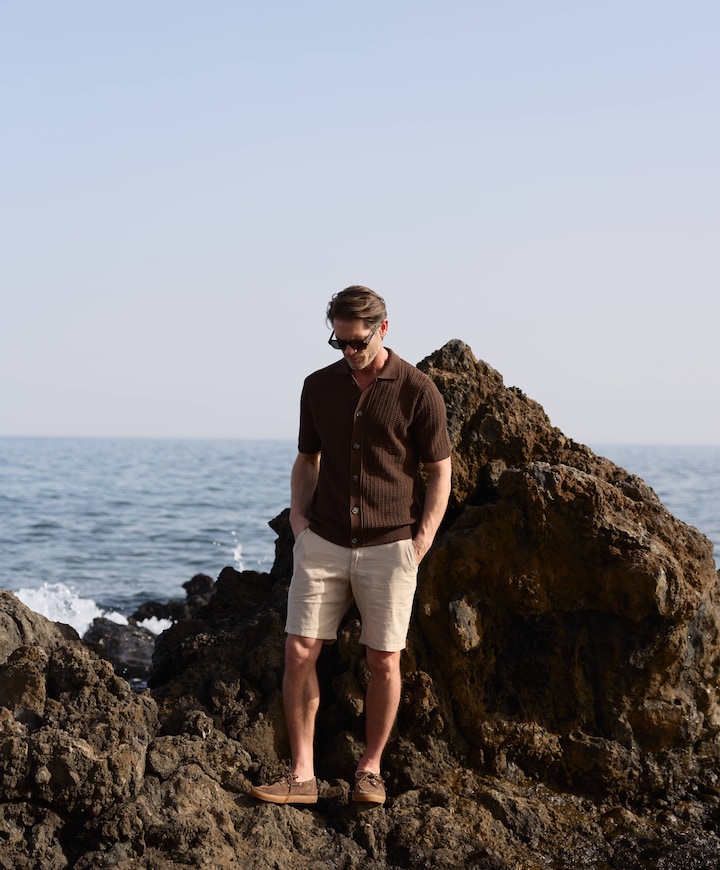 SLHREGULAR-BRODY LINEN NOOS heren korte broek beige