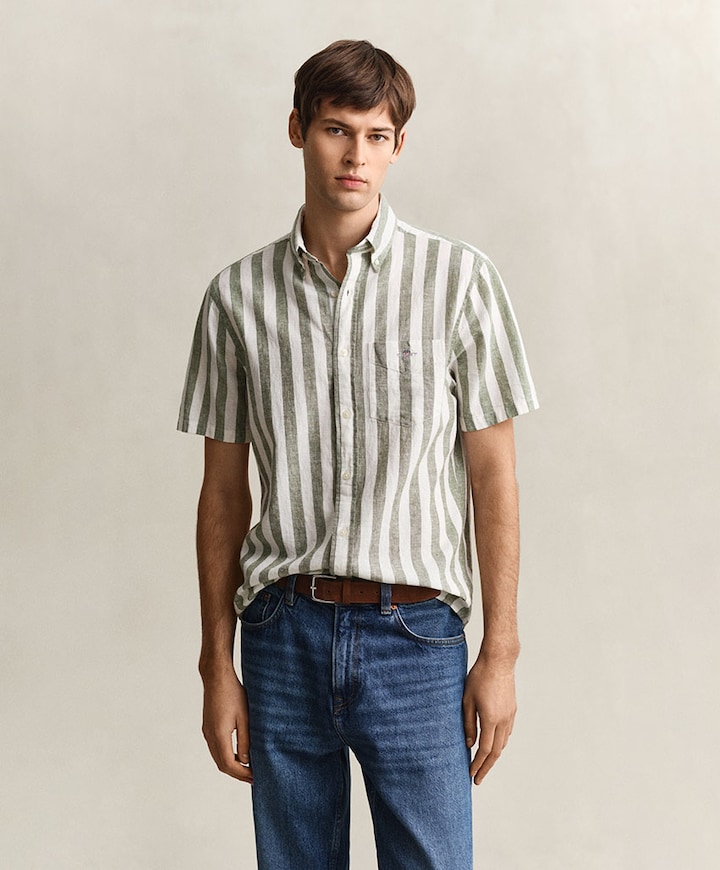 Heren overhemd korte mouw groen