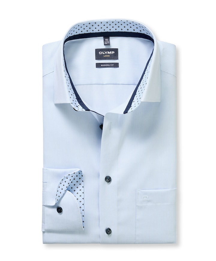 Heren overhemd extra lange mouw blauw