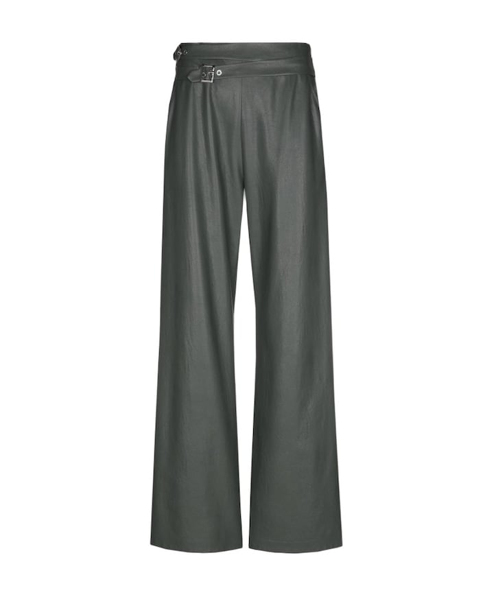 vegan leather-effen-ceintuur dames broek groen