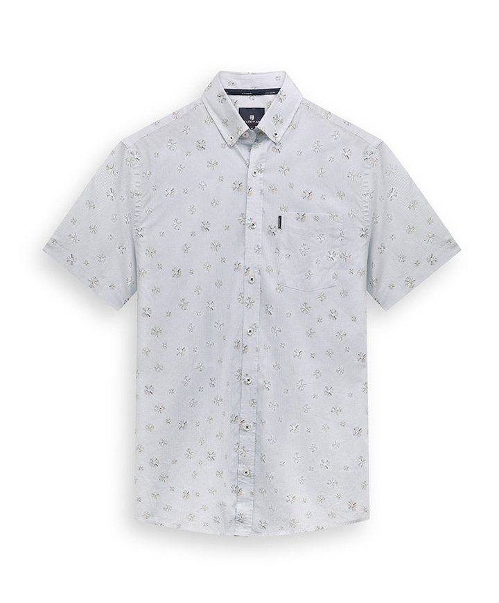 Heren overhemd korte mouw blauw