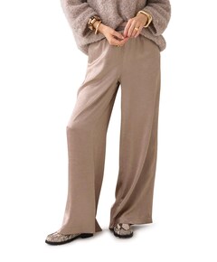 Crinkle satin broek beige