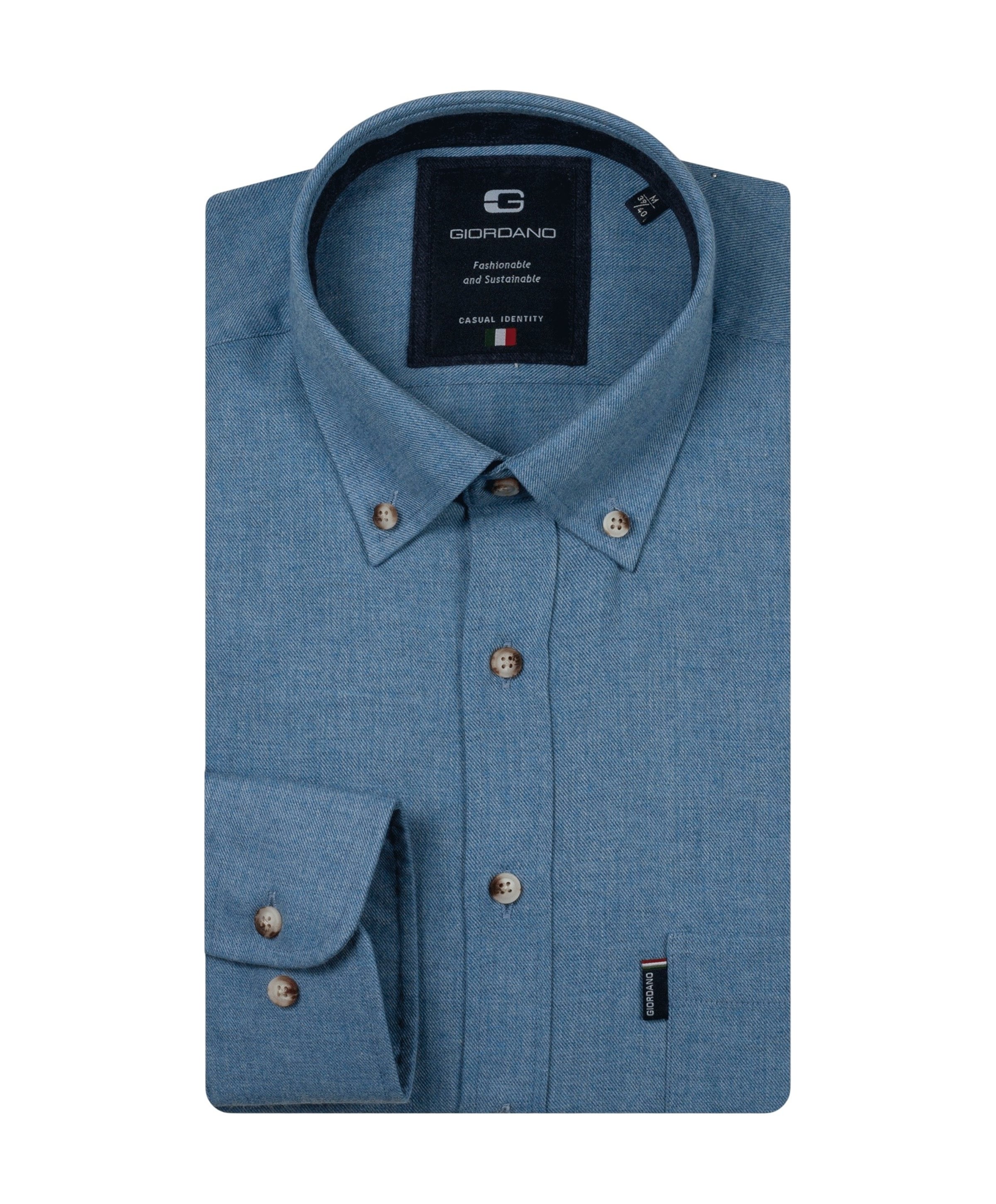 Heren overhemd lange mouw blauw