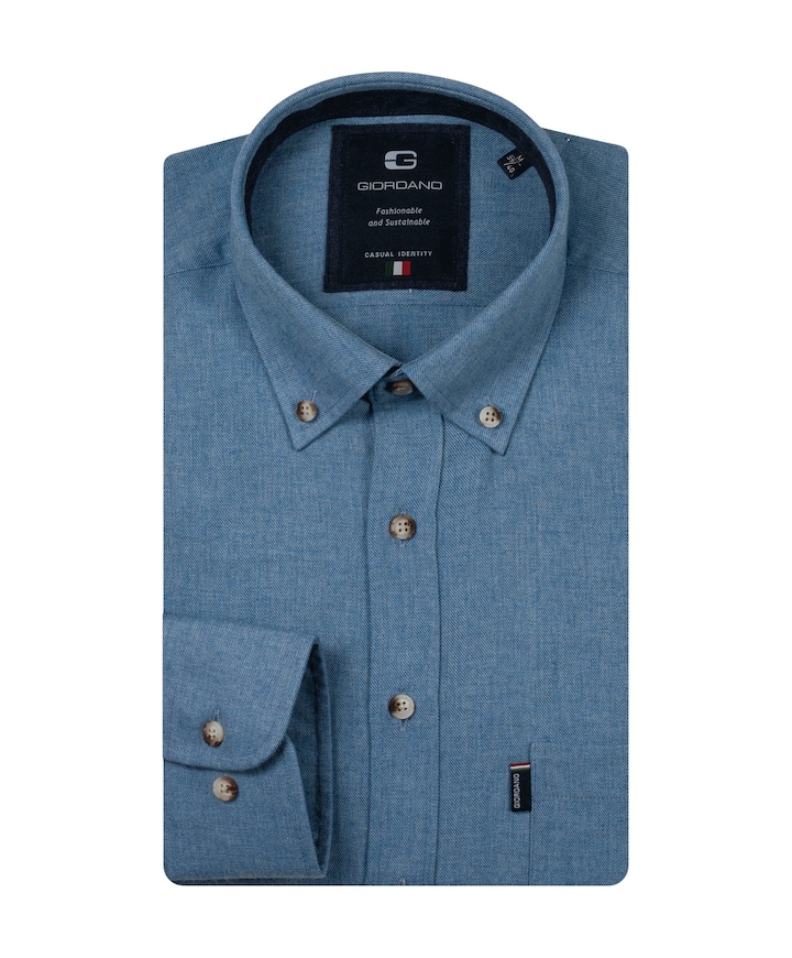 Heren overhemd lange mouw blauw