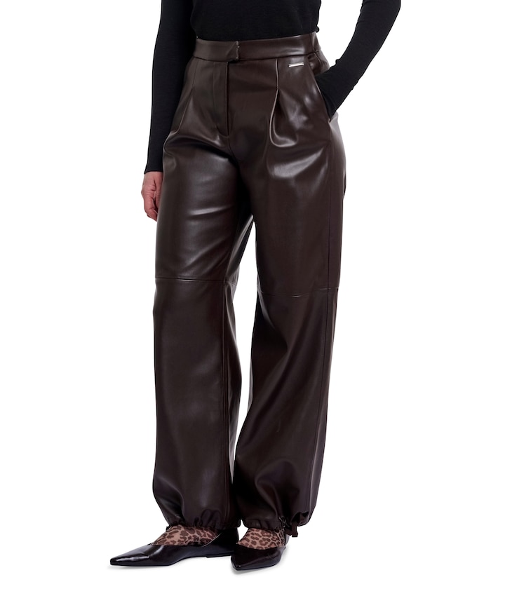 Regular length faux leather with adjustable dames broek bruin