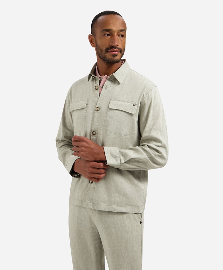 Heren overhemd lange mouw beige