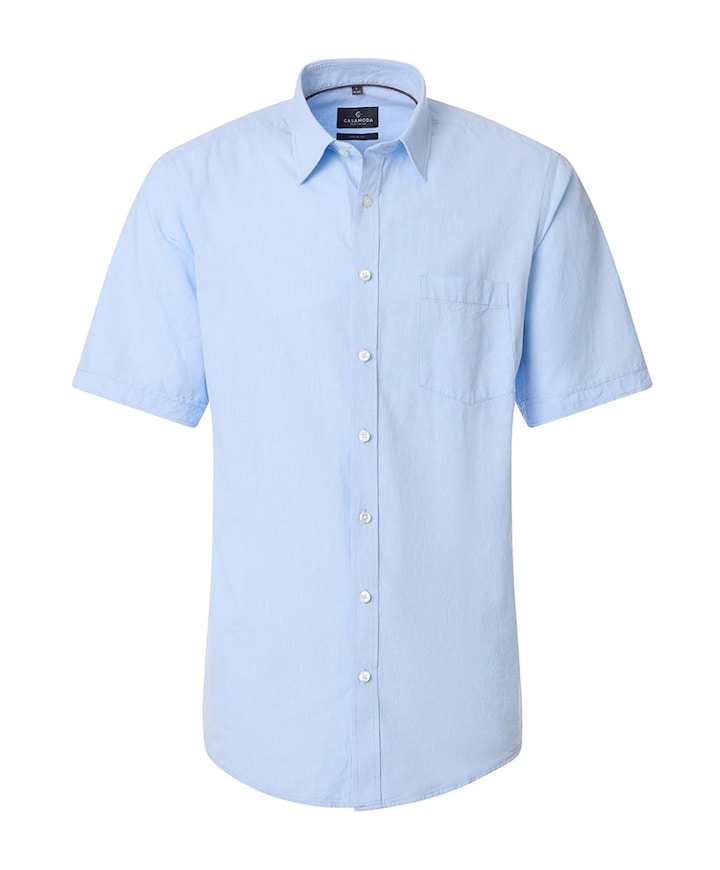 Heren overhemd korte mouw blauw