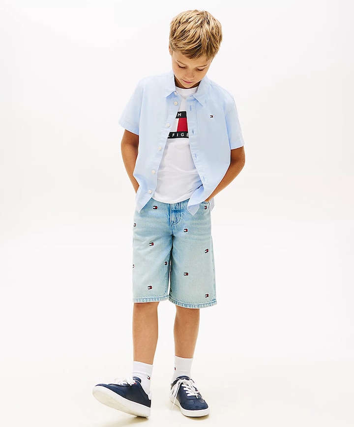 Jongens overhemd korte mouw blauw