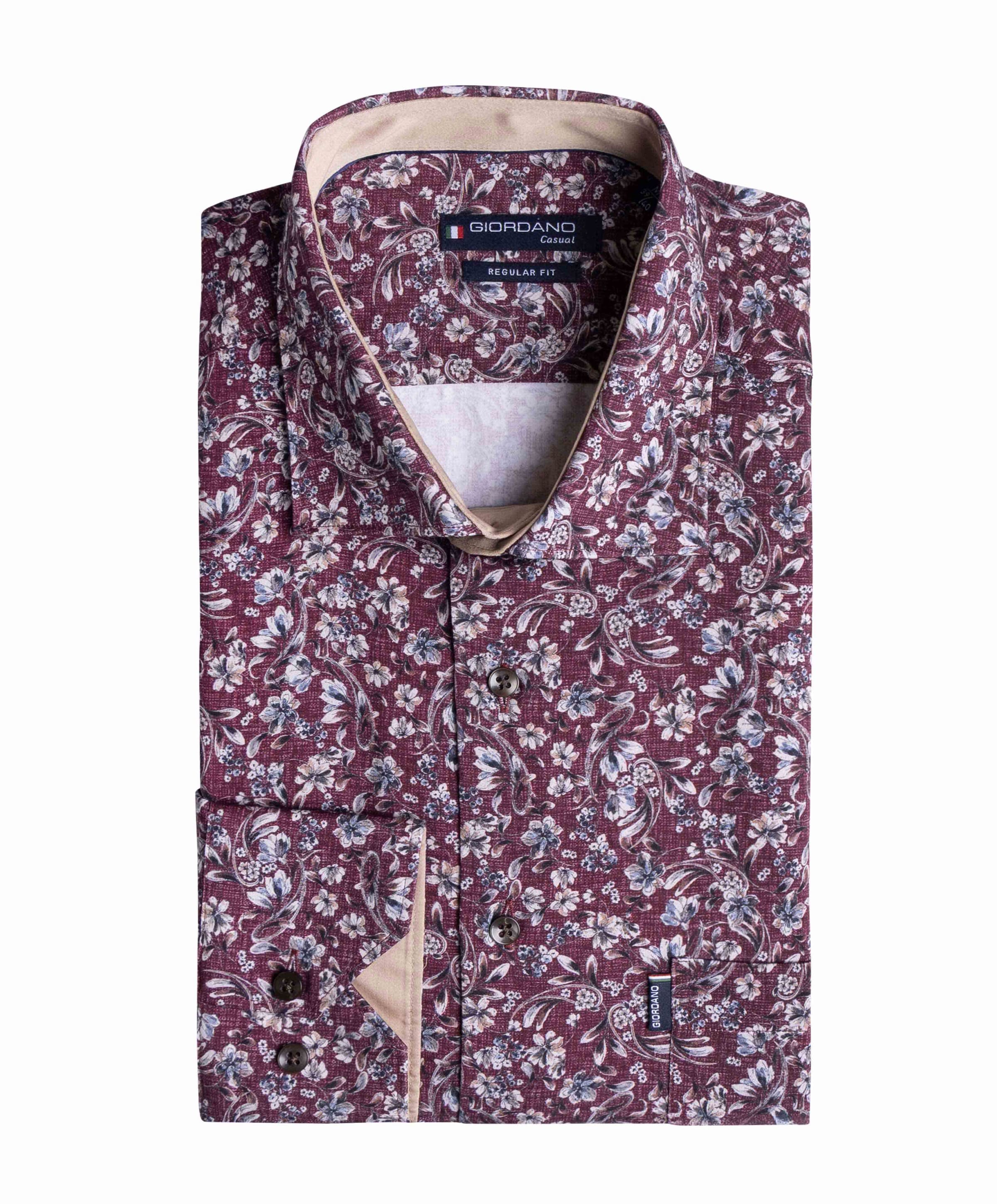Heren overhemd lange mouw bordeaux