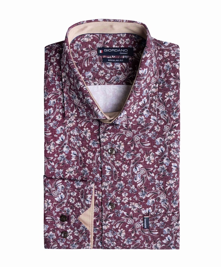 Heren overhemd lange mouw bordeaux