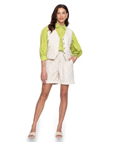 Shorts belt linnen jacquard dames broek ecru
