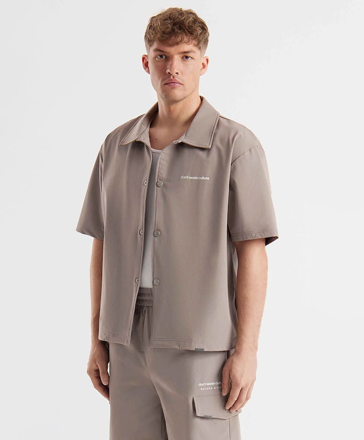 Heren overhemd korte mouw grijs