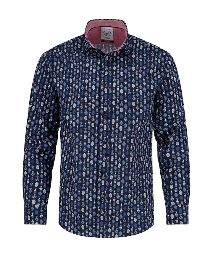 Heren overhemd lange mouw blauw