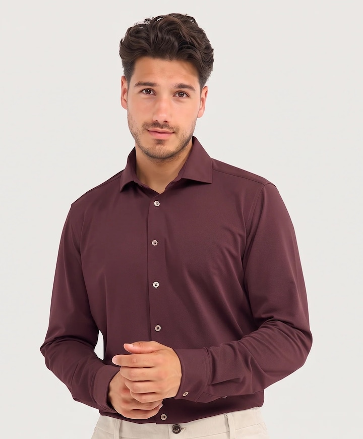 Heren overhemd lange mouw bordeaux