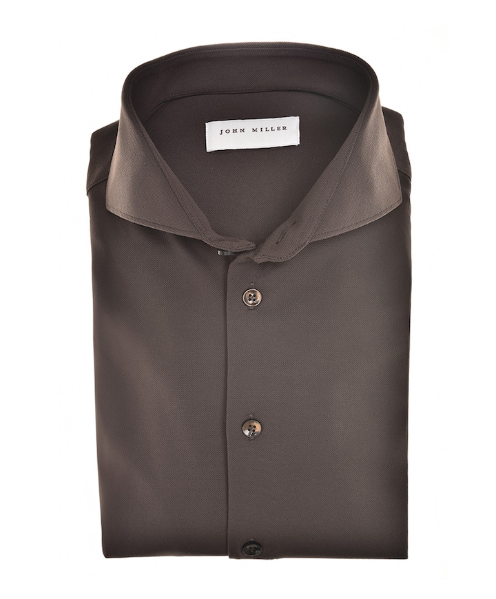 Heren overhemd lange mouw bruin