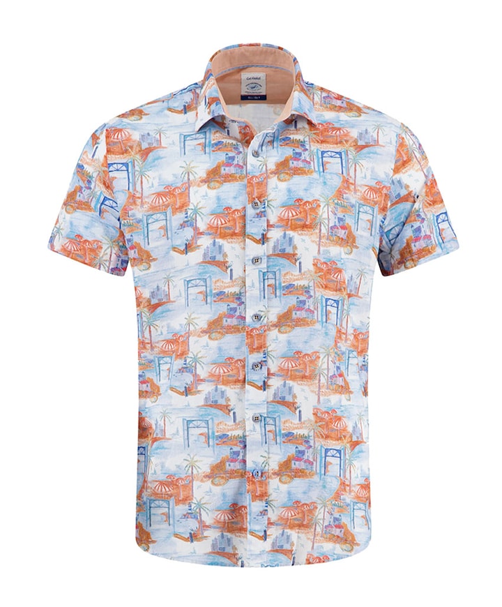 Heren overhemd korte mouw oranje