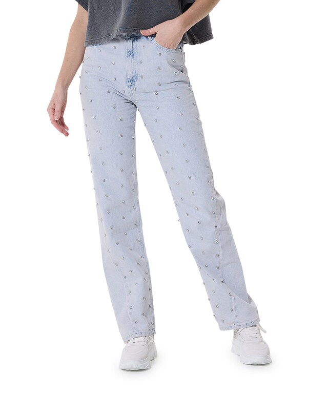 Wide leg jeans with strass blauw