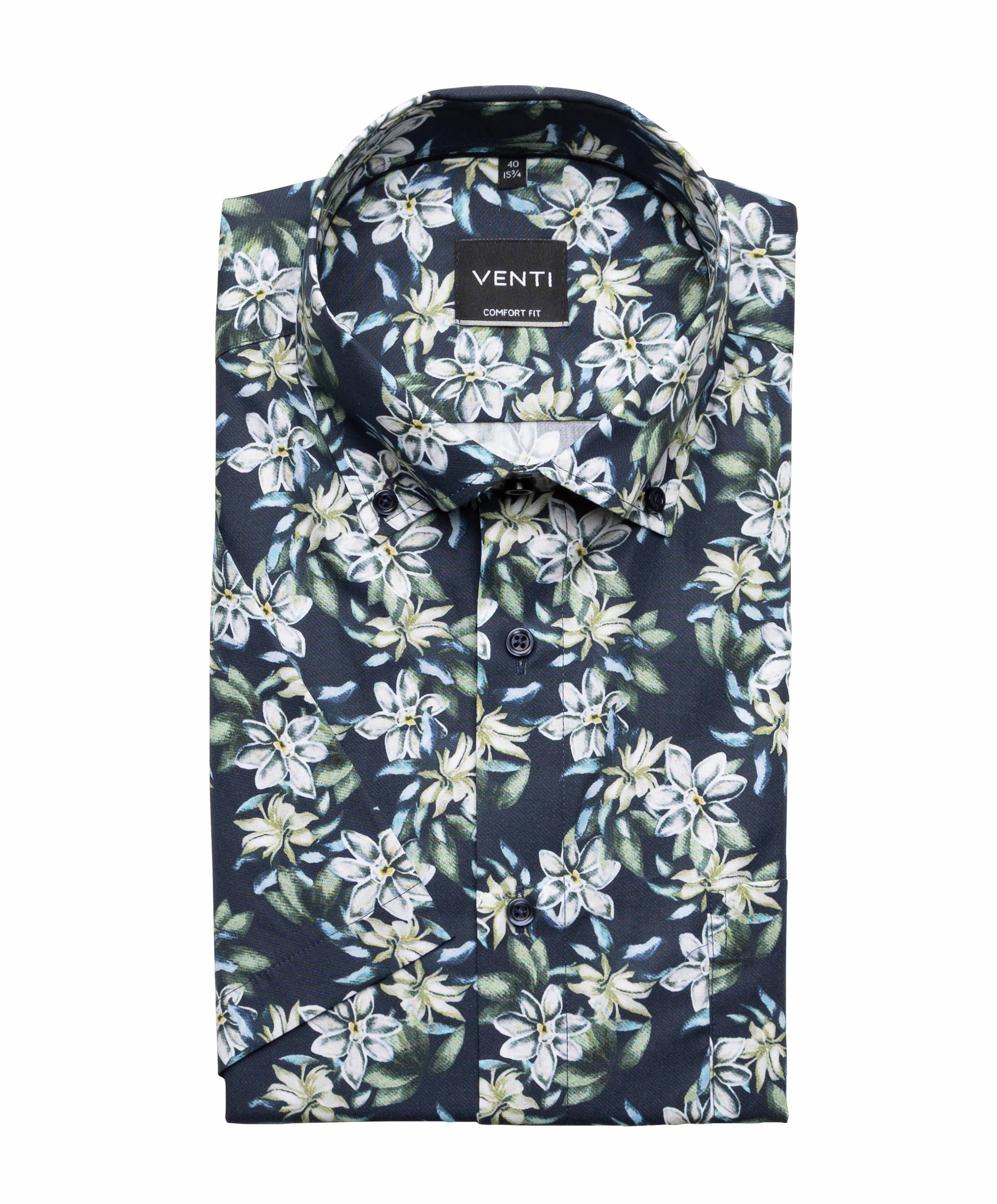 Heren overhemd korte mouw blauw
