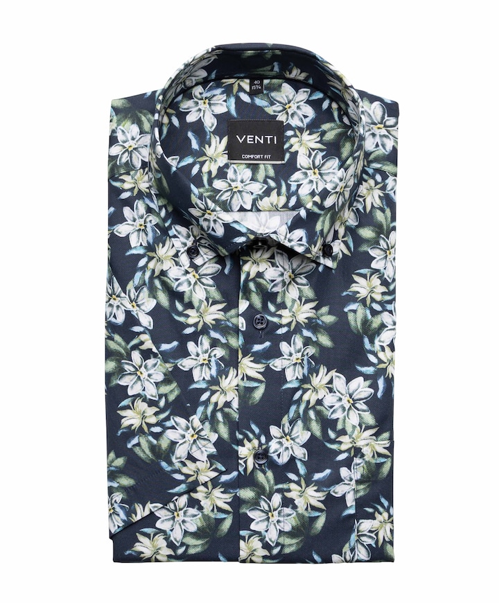 Heren overhemd korte mouw blauw