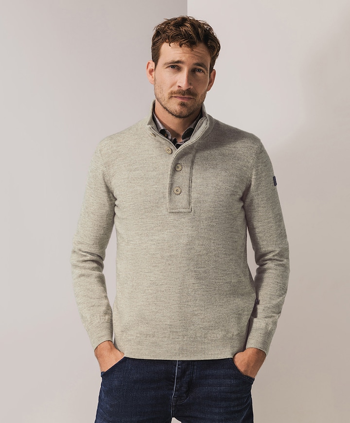 Heren trui met rits beige