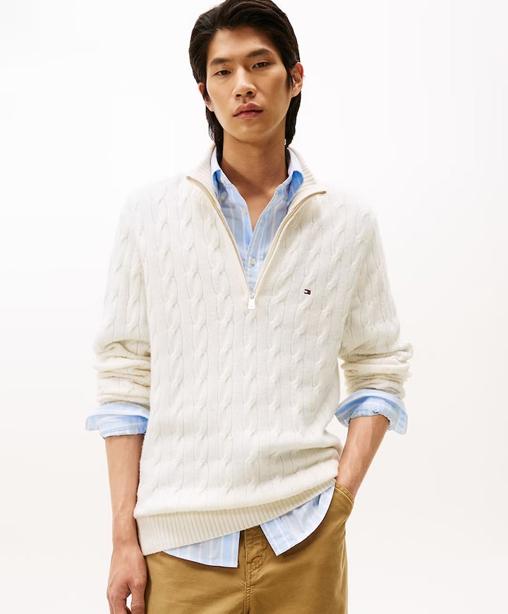 Heren trui met rits ecru