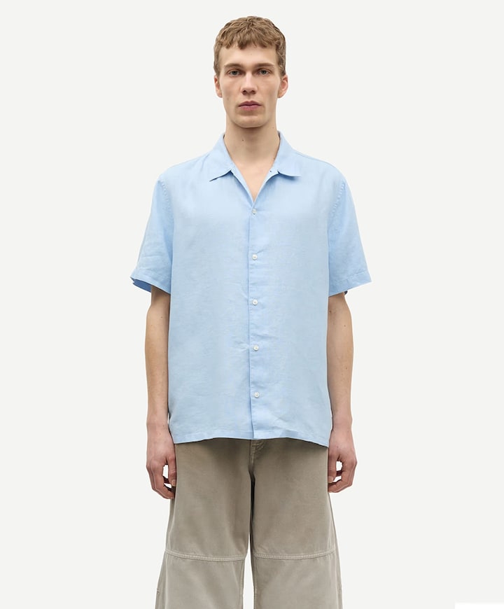 Heren overhemd korte mouw blauw