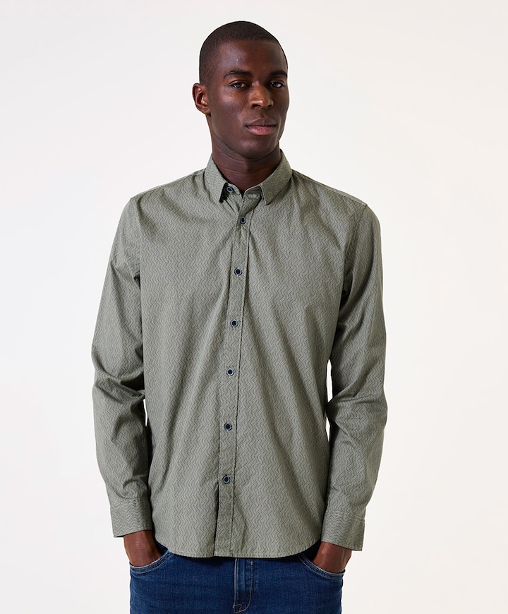 Heren overhemd lange mouw groen