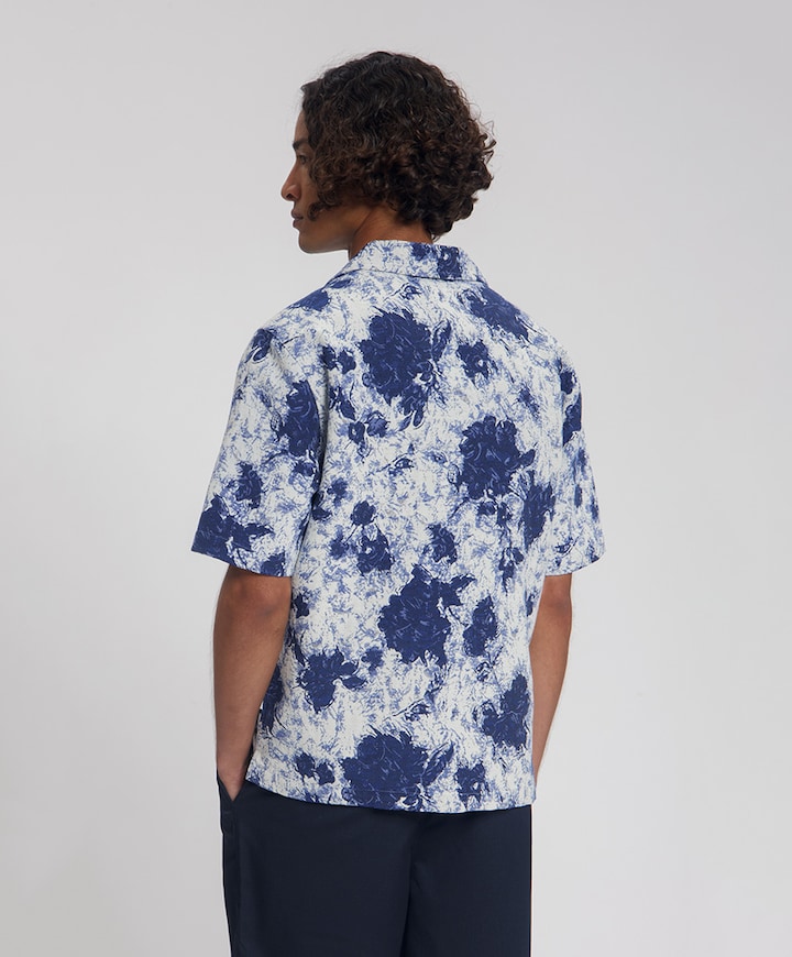 Heren overhemd korte mouw blauw