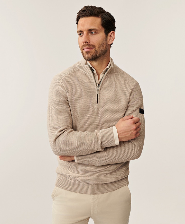 Heren trui met rits beige