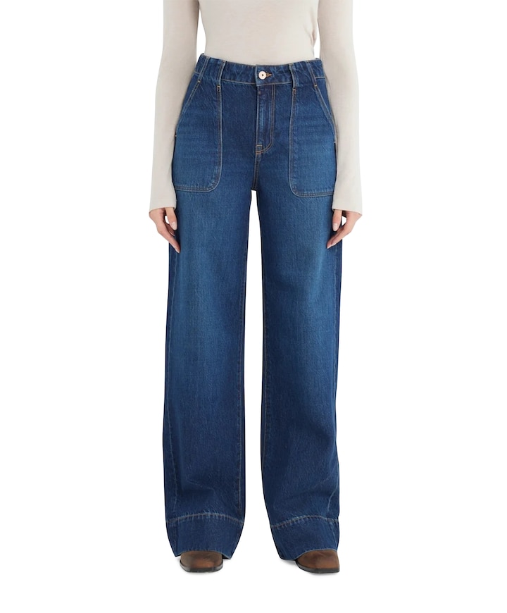 high waist wide leg dames jeans blauw