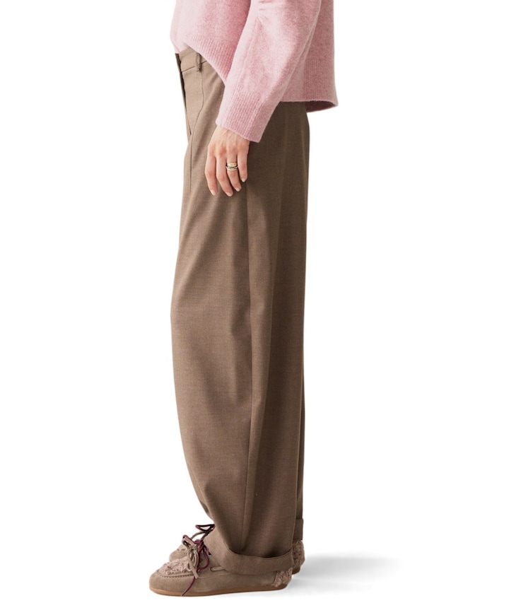 Trousers barrel fit Twill melange dames broek beige
