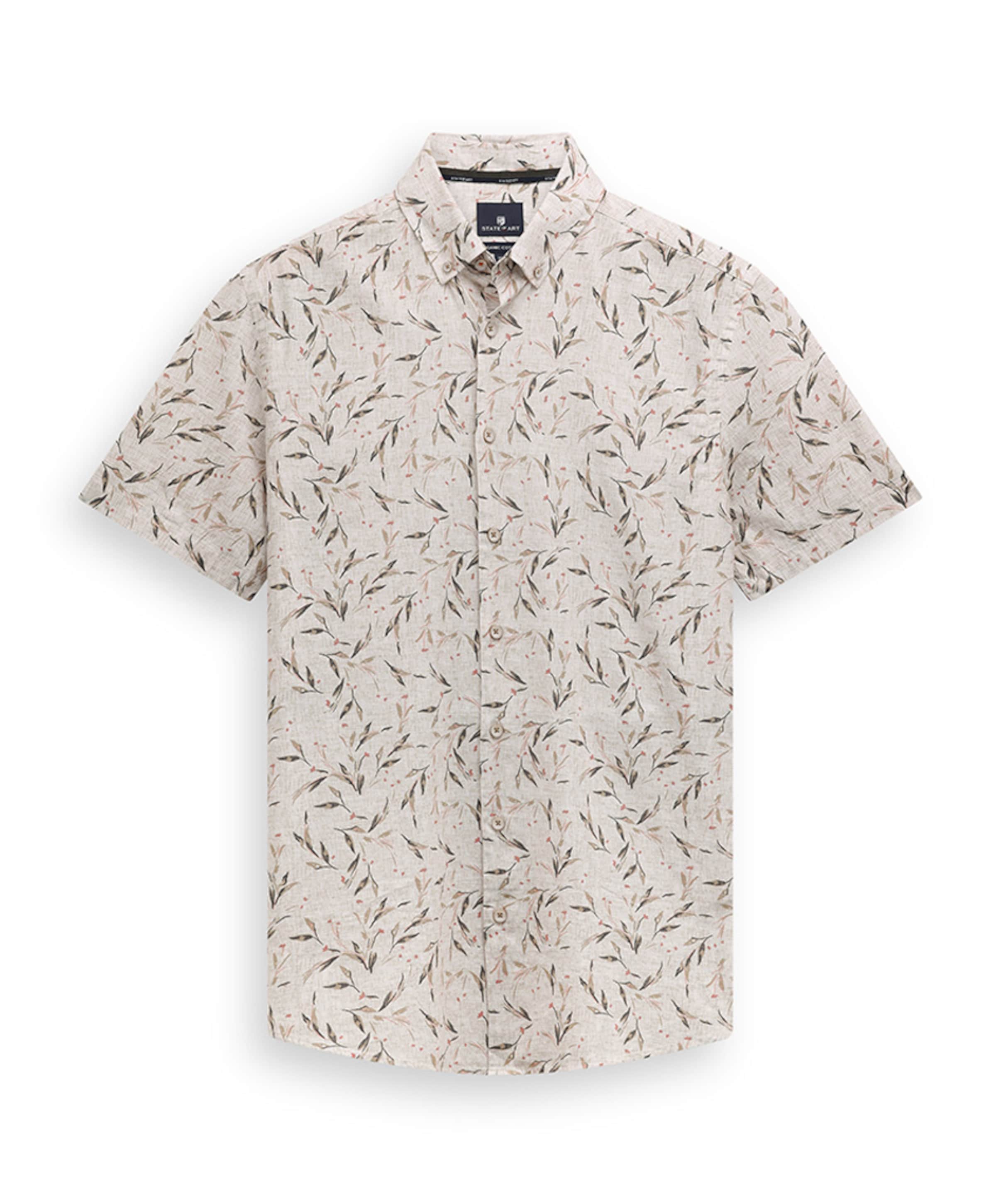 Heren overhemd korte mouw beige