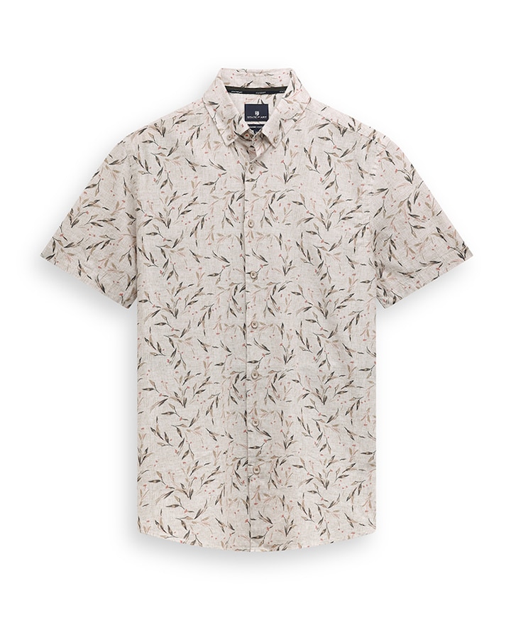 Heren overhemd korte mouw beige