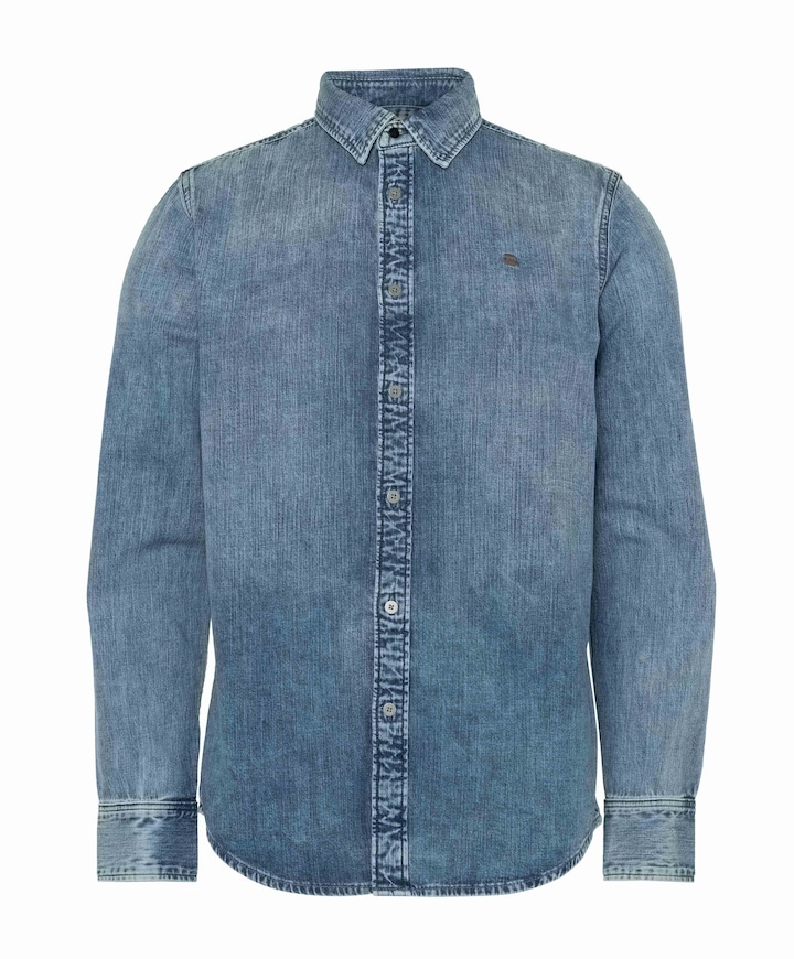 Heren overhemd lange mouw blauw