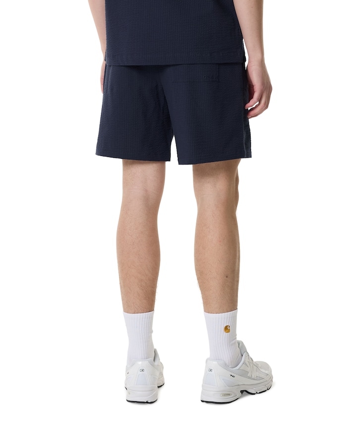 Seersucker heren korte broek blauw