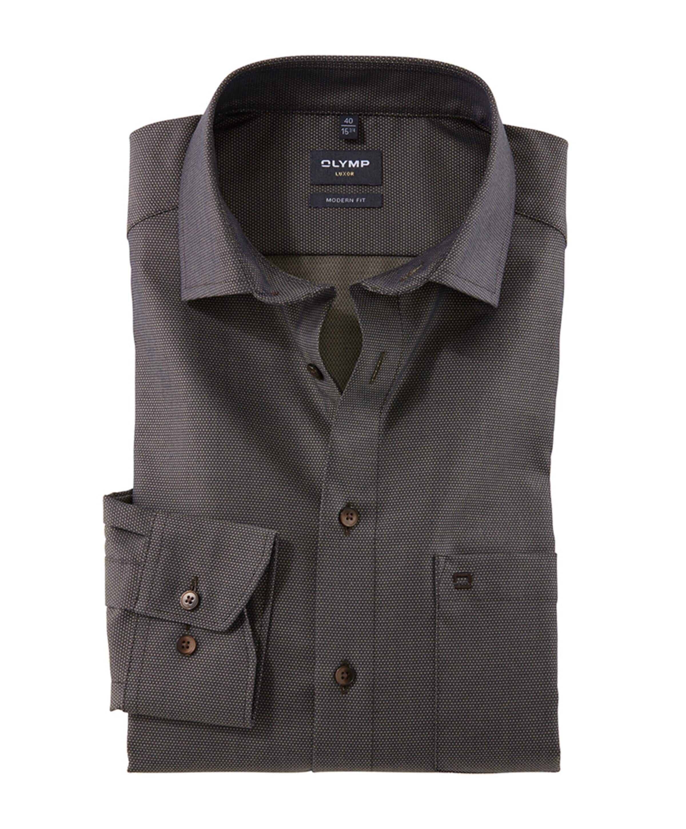 Heren overhemd lange mouw bruin