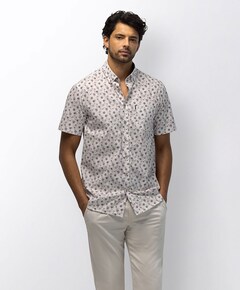 Heren overhemd korte mouw beige