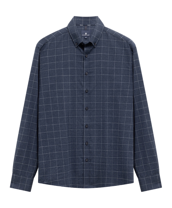 Heren overhemd lange mouw blauw