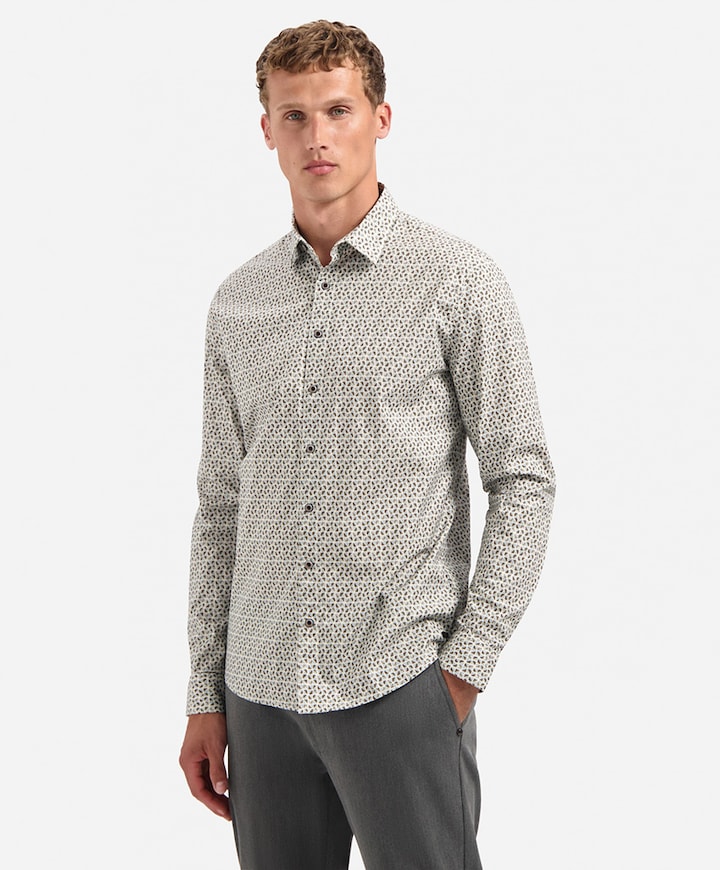 Heren overhemd lange mouw beige