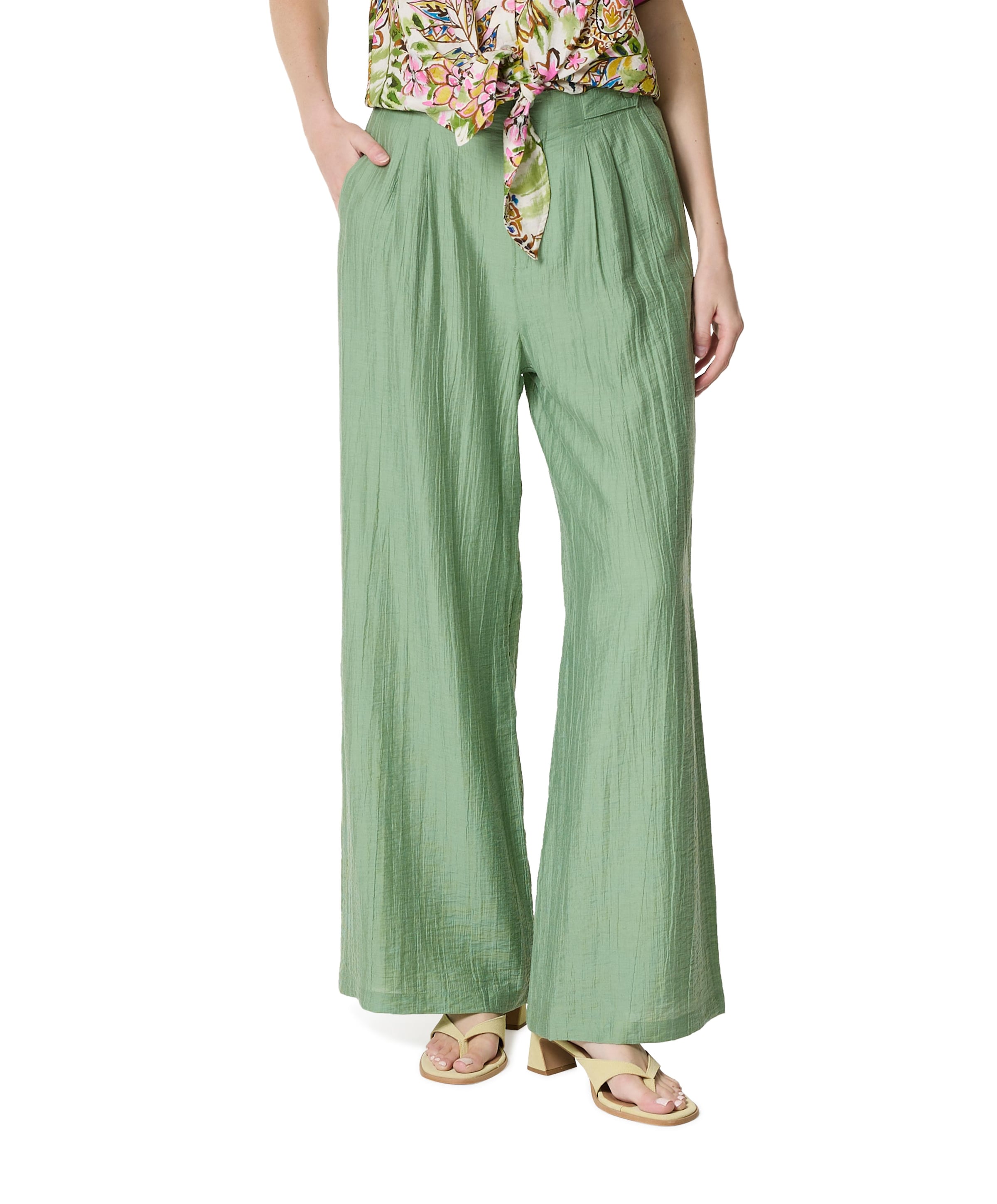 Wide light crinkle dames broek groen