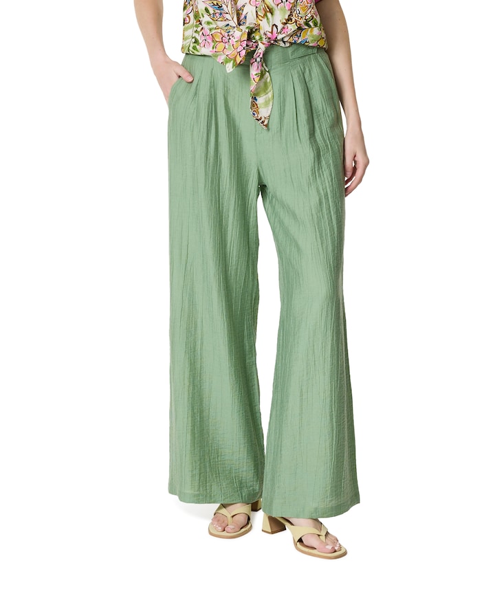 Wide light crinkle dames broek groen